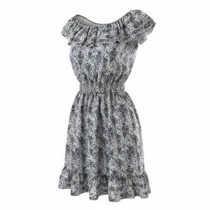 Womens Floral Ruffle Smocked Waist Sheer Dress Lavender Green Size 6 Fairy Flowy